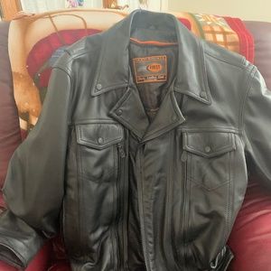 Mens leather jacket zip in and out lining